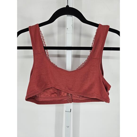 Vintage Y2K Womens Sz XL Bralette Bra Rust Red Floral Snap Front - Picture 3 of 4